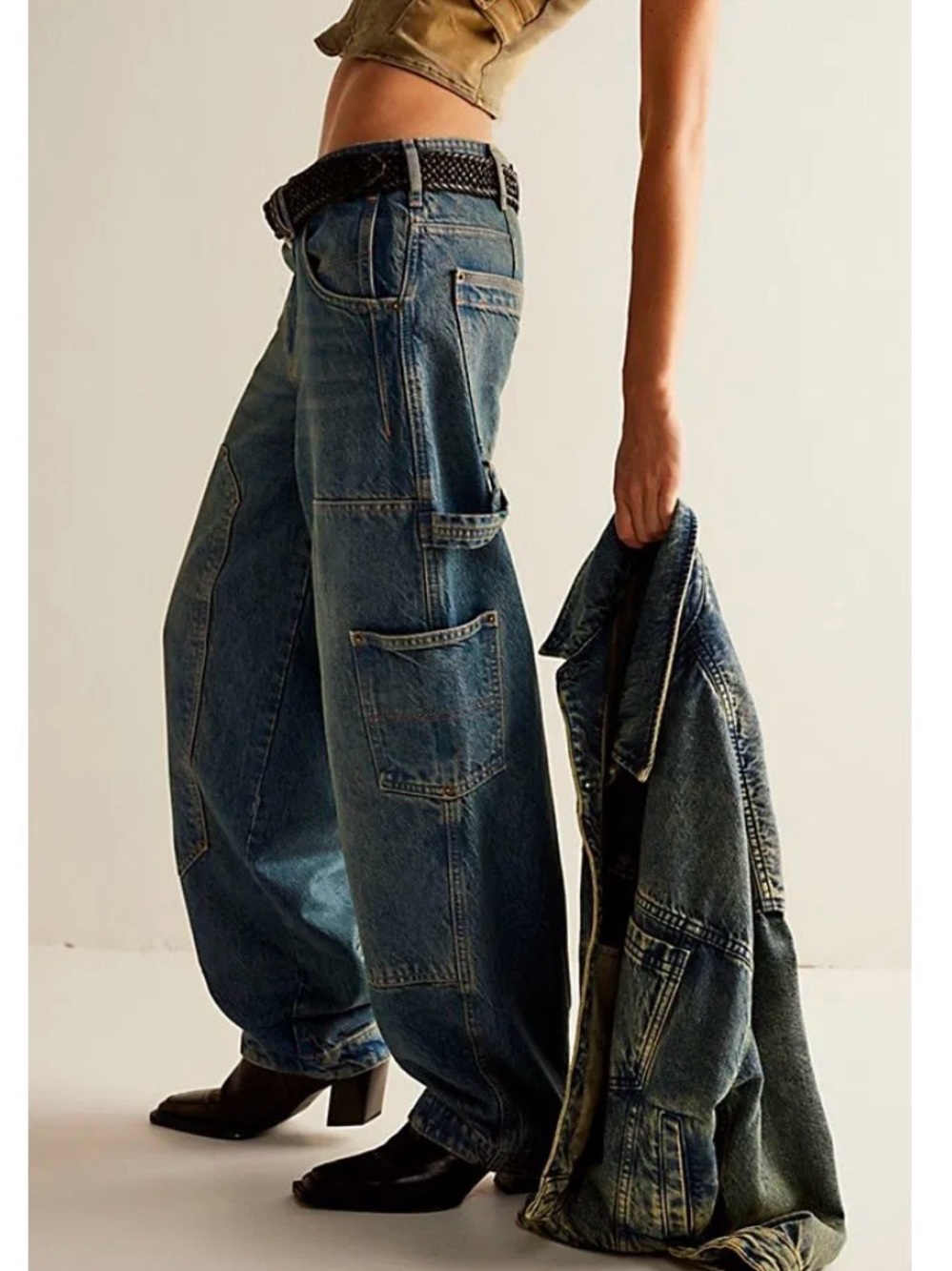 NWOT Free People Loren Carpenter Barrel Jeans - Picture 2 of 14
